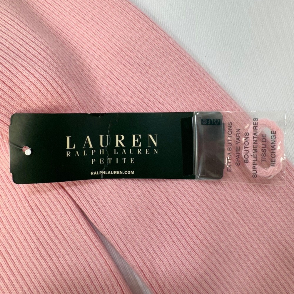 NEW Lauren Ralph Lauren Mock Neck Sweater Womens PL Pink Ribbed Cotton Petite - Picture 13 of 13